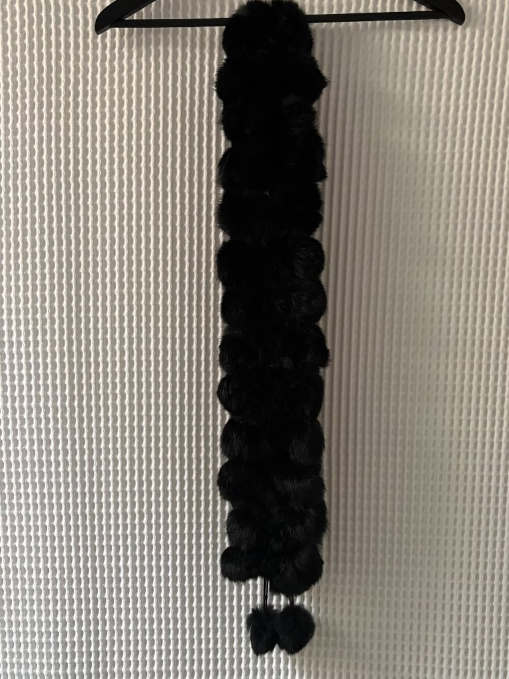Black rabbit fur pom-pom soft warm women's scarf 55 inches long [READ]
